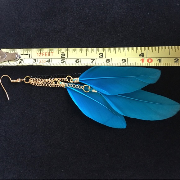 Blue Feather Long Drop Dangle Fashion Jewelry Earrings - Picture 7 of 7